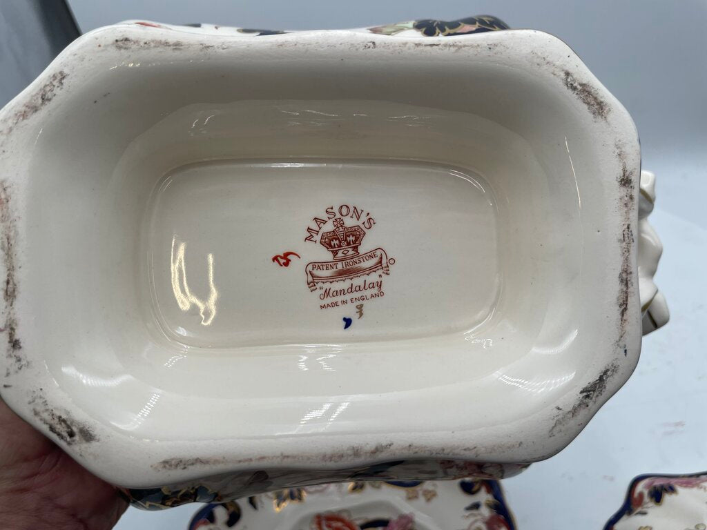 Mason's Patent Ironstone Mandalay Gilt Blue White Floral Lidded Tureen Set (4 Pcs)