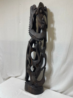 Vintage African Tanzanian Carved Ebony Makonde "Shetani" Sculpture Signed Chanud (Minor Drying Cracks)