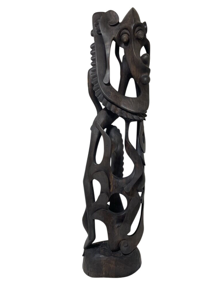 Vintage African Tanzanian Carved Ebony Makonde "Shetani" Sculpture Signed Chanud (Minor Drying Cracks) by Miss Daisy's Consignment & Auction House