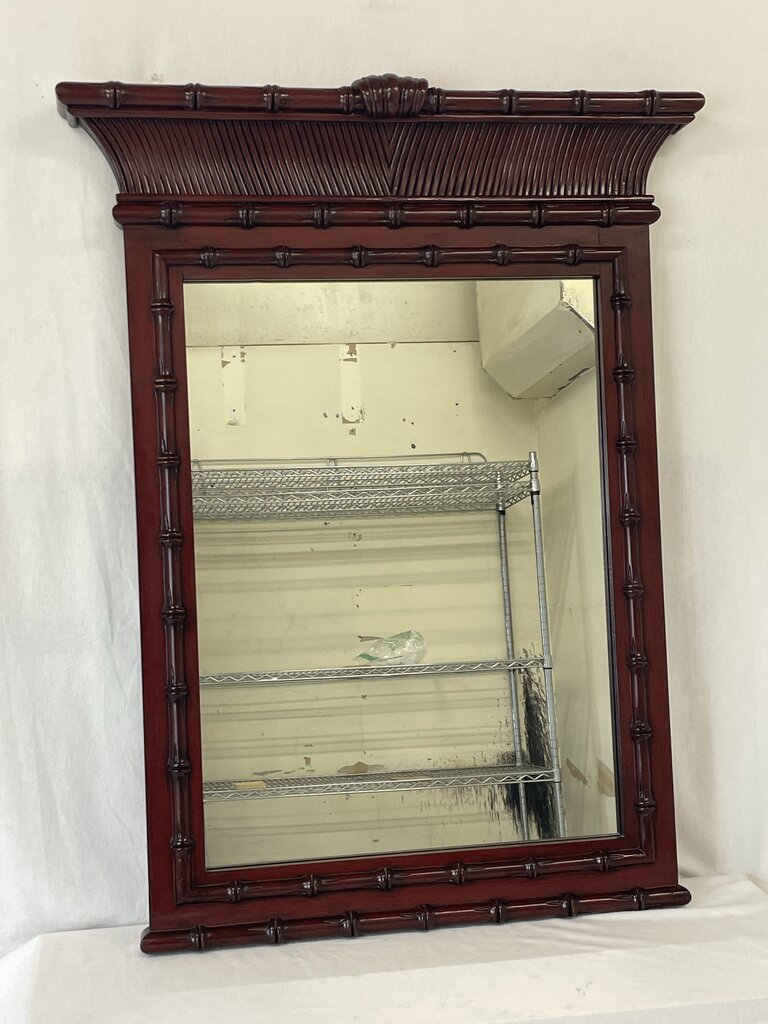 Ming Style Brown Faux Bamboo Design Wall Mirror