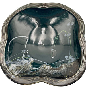 Japanese Style Dark Teal Pottery Asymmetrical Bowl Signed Bottom by Miss Daisy's Consignment & Auction House