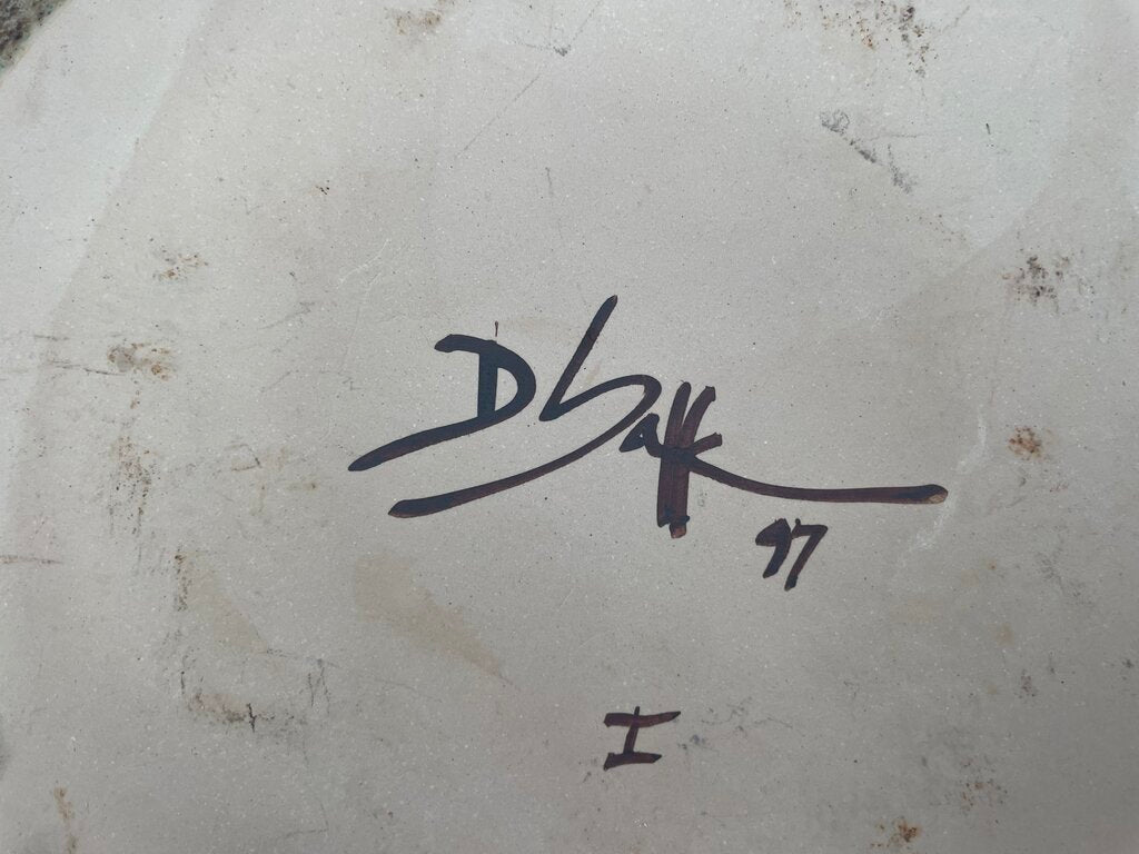 David Salk Large Decorative Ceramic Plate on Bronze Horseshoe Nail Stand Signed 97'