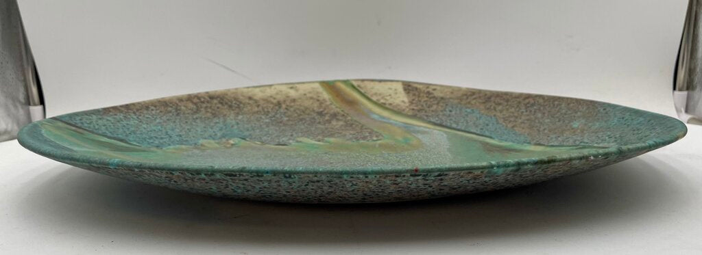 David Salk Large Decorative Ceramic Plate on Bronze Horseshoe Nail Stand Signed 97'