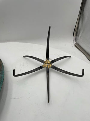 David Salk Large Decorative Ceramic Plate on Bronze Horseshoe Nail Stand Signed 97'