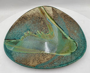 David Salk Large Decorative Ceramic Plate on Bronze Horseshoe Nail Stand Signed 97'