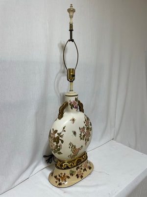 Vintage Asian Style Hand Painted Gilt Floral Motif Porcelain Table Lamp (No Shade)