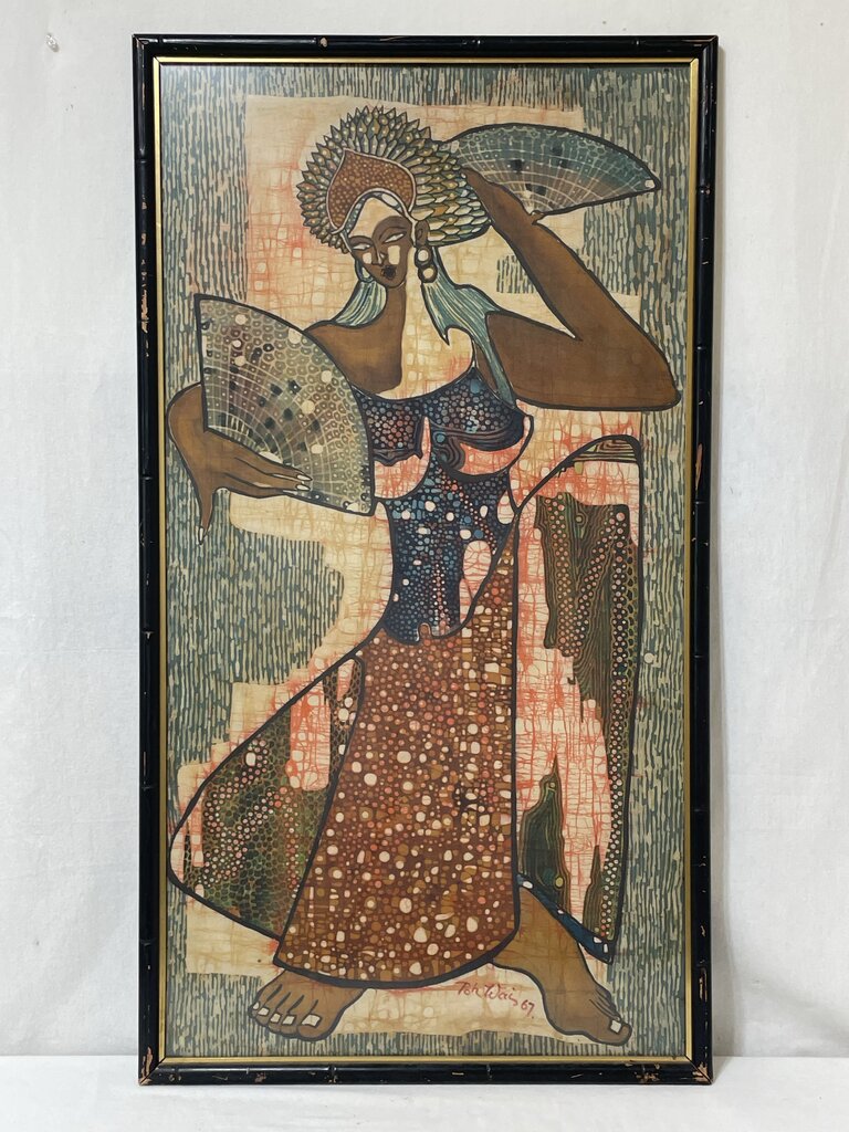 Poh Wai Goddess Batik Painting Mounted on Board Signed 67'