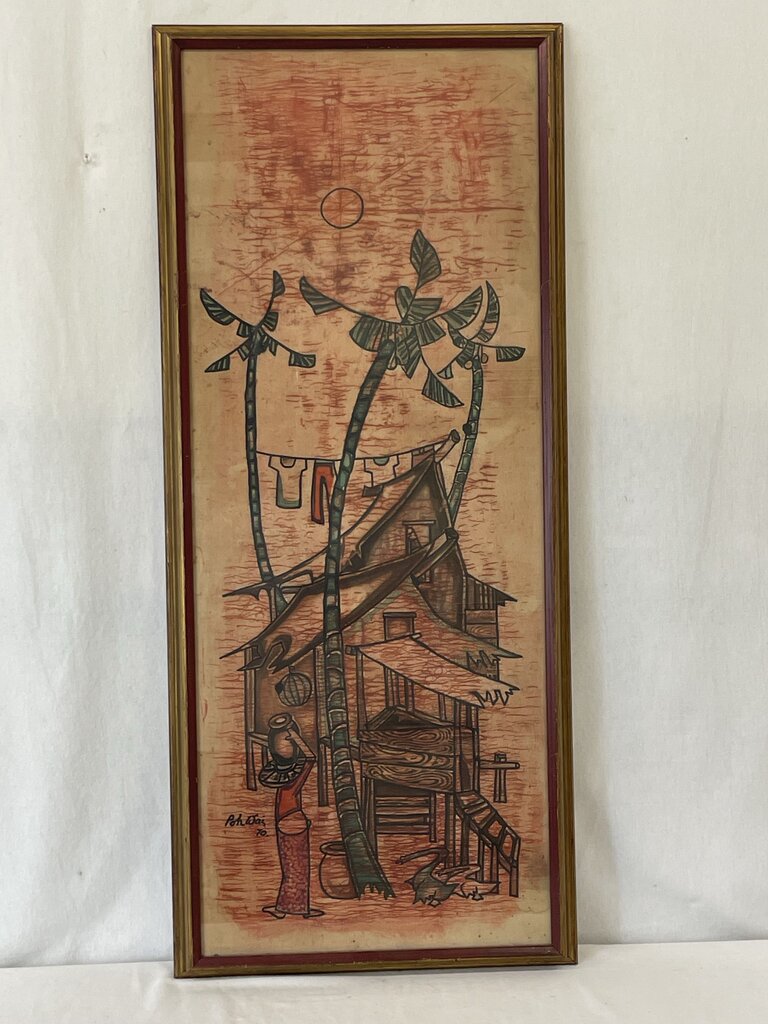 Poh Wai Village Work Batik Painting Mounted on Board Signed 70'