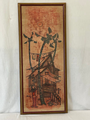 Poh Wai Village Work Batik Painting Mounted on Board Signed 70'