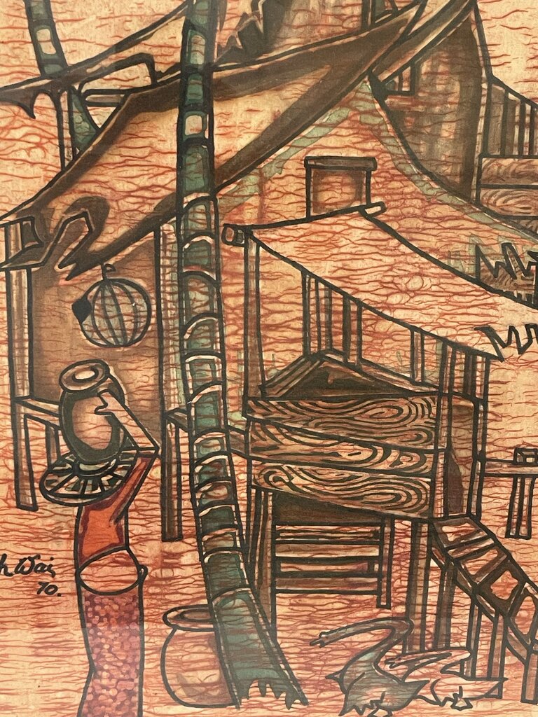 Poh Wai Village Work Batik Painting Mounted on Board Signed 70'
