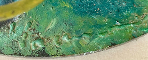 Plasma Cut Metal Sculpture Colorful Fish in Seaweeds Signed Base O.K. (Rough and Heavy)