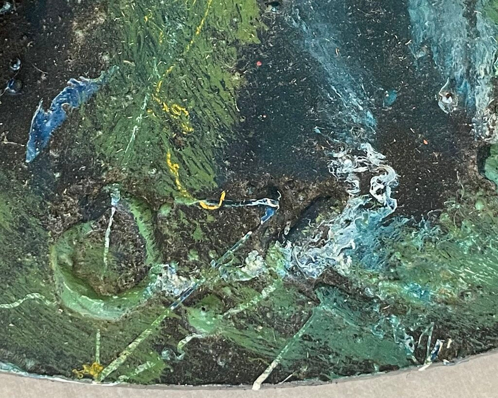 Plasma Cut Metal Sculpture Colorful Fish in Seaweeds Signed Base O.K. (Rough and Heavy)