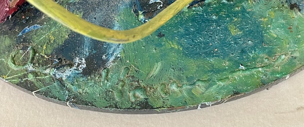 Plasma Cut Metal Sculpture Colorful Fish in Seaweeds Signed Base O.K. (Rough and Heavy)