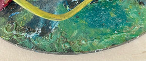 Plasma Cut Metal Sculpture Colorful Fish in Seaweeds Signed Base O.K. (Rough and Heavy)