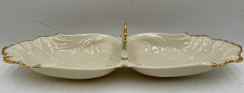 Vintage Lenox Gold Tipped Angel Wings Design 2 Part Condiment Dish