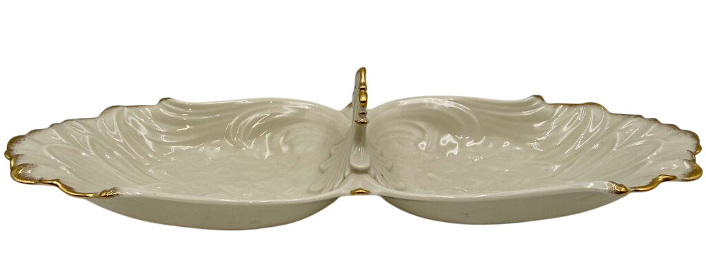 Vintage Lenox Gold Tipped Angel Wings Design 2 Part Condiment Dish