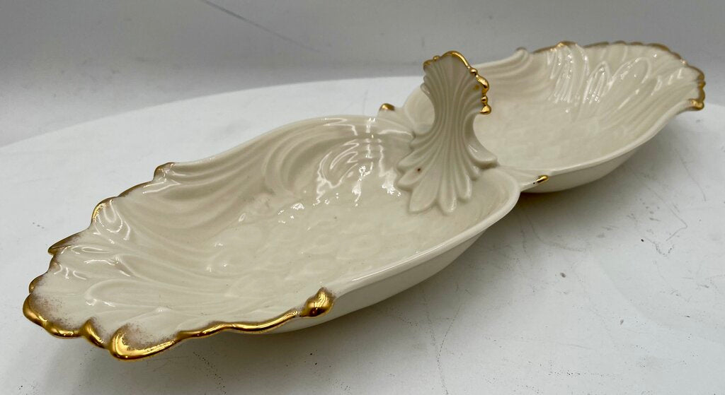 Vintage Lenox Gold Tipped Angel Wings Design 2 Part Condiment Dish