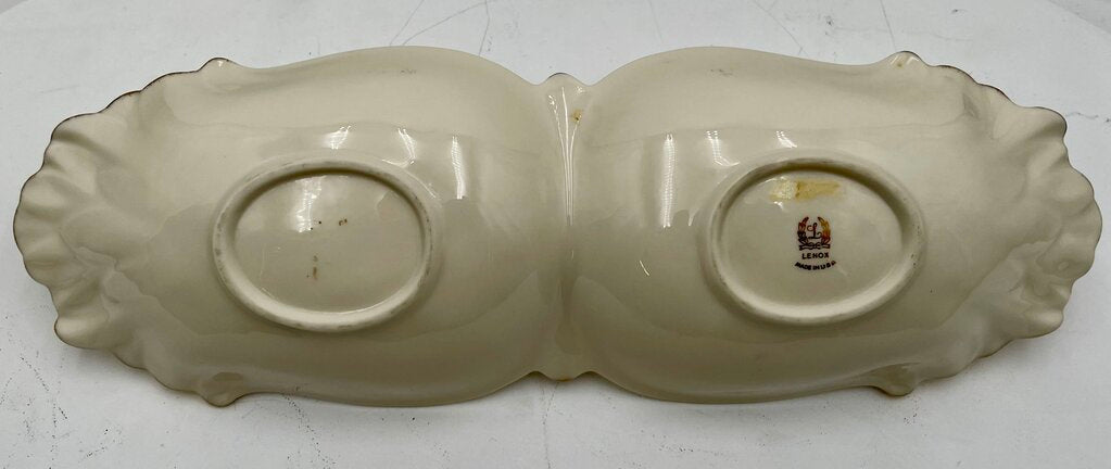 Vintage Lenox Gold Tipped Angel Wings Design 2 Part Condiment Dish