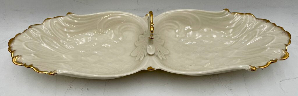 Vintage Lenox Gold Tipped Angel Wings Design 2 Part Condiment Dish