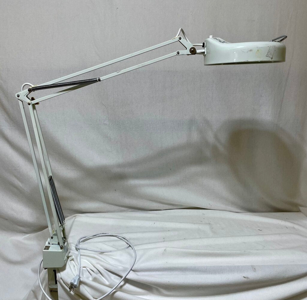 LTS White Fully Articulating Desk Mount Inspection Lamp with Magnifier