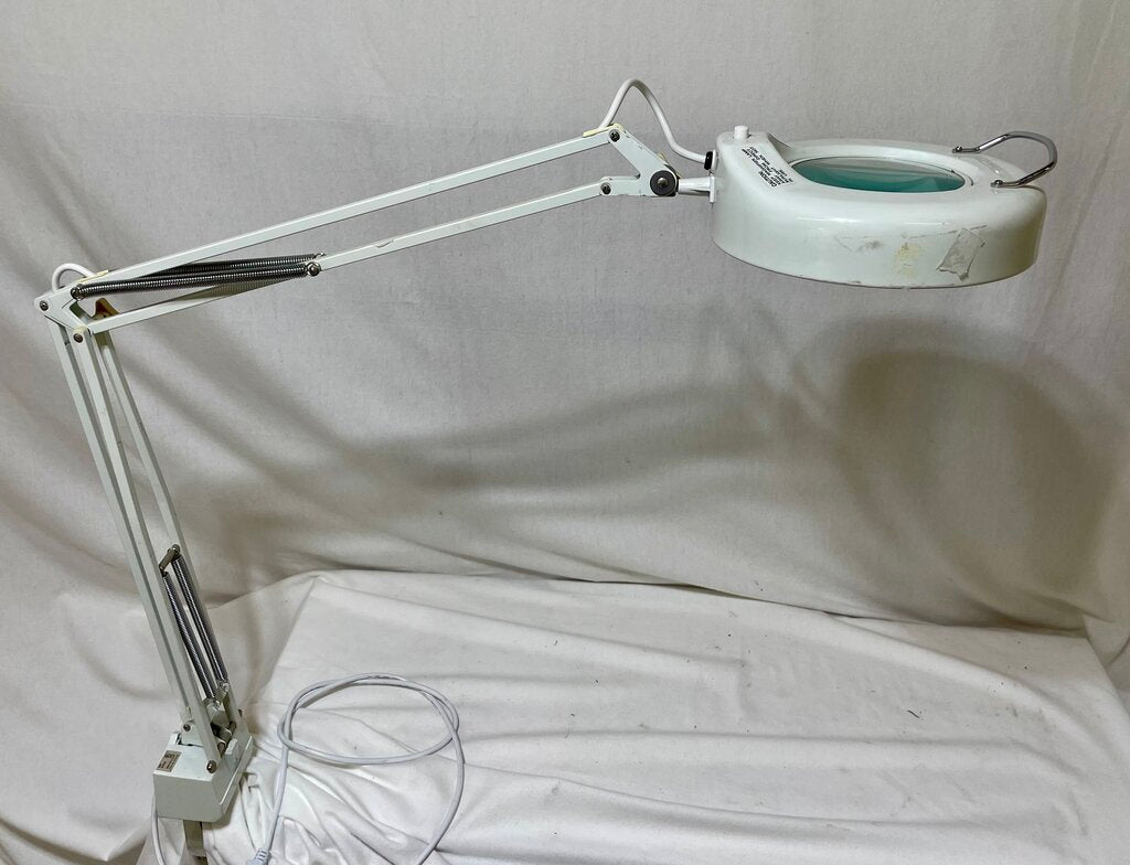 LTS White Fully Articulating Desk Mount Inspection Lamp with Magnifier