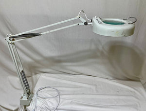 LTS White Fully Articulating Desk Mount Inspection Lamp with Magnifier