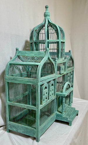 Vintage Victorian Style Gray Washed Wood & Wire Bird Cage