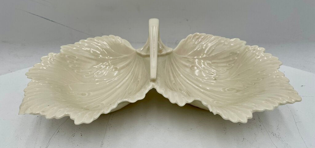 Vintage Lenox White Leaf Motif 2 Sided Condiment Dish