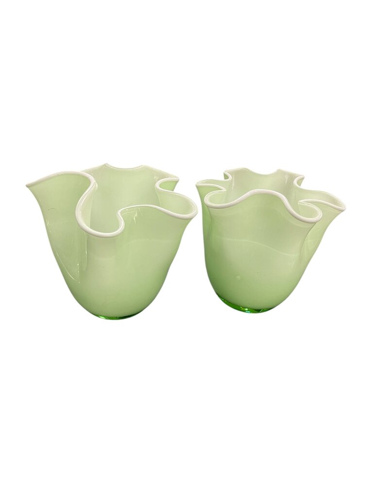 Two's Company Mint Green Ruffle Edge Vases PAIR