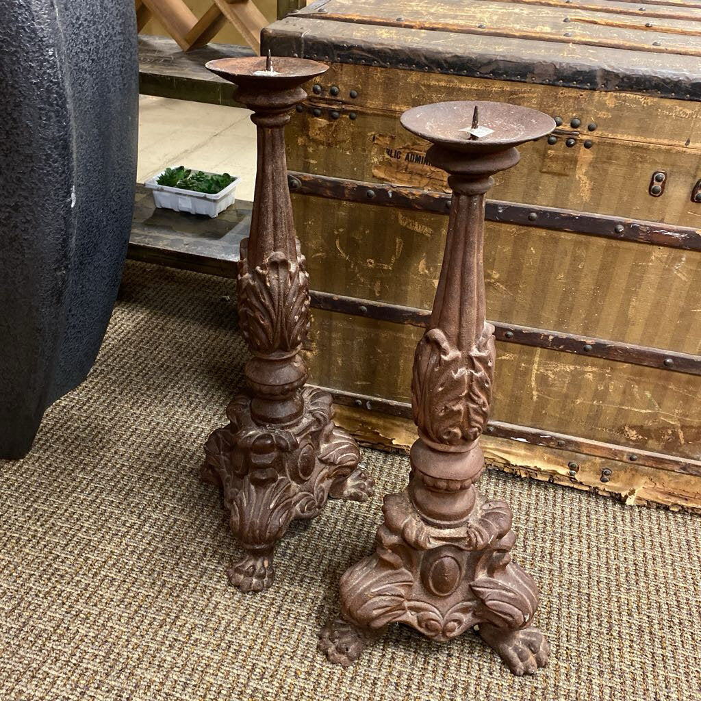 Baroque Style Cast Iron Candle Holder (Pair)