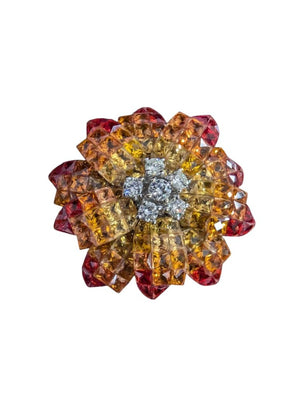Ring 18k White Gold Sapphire & Diamonds Orange Flower