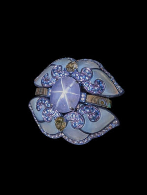 Star Sapphire & Diamond Ring 2-Ring Set 18k White Gold