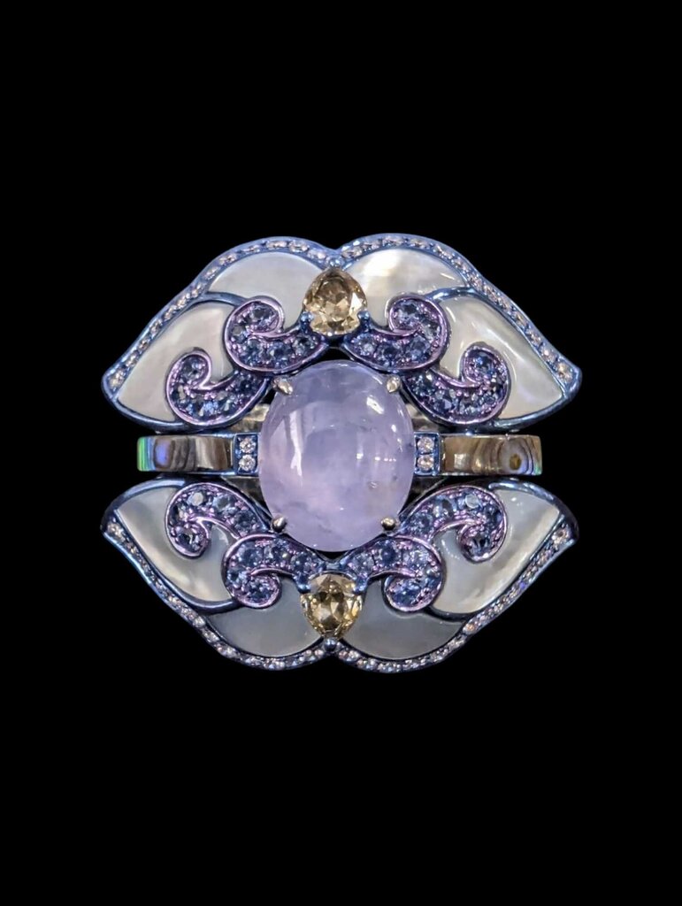 Star Sapphire & Diamond Ring 2-Ring Set 18k White Gold