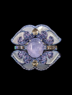 Star Sapphire & Diamond Ring 2-Ring Set 18k White Gold
