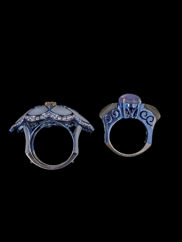 Star Sapphire & Diamond Ring 2-Ring Set 18k White Gold