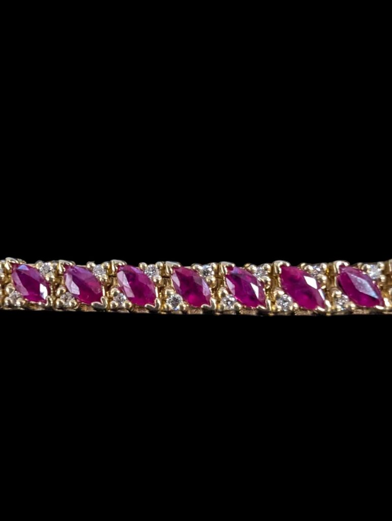 Ruby & Diamond Bracelet 14k Yellow Gold 7"