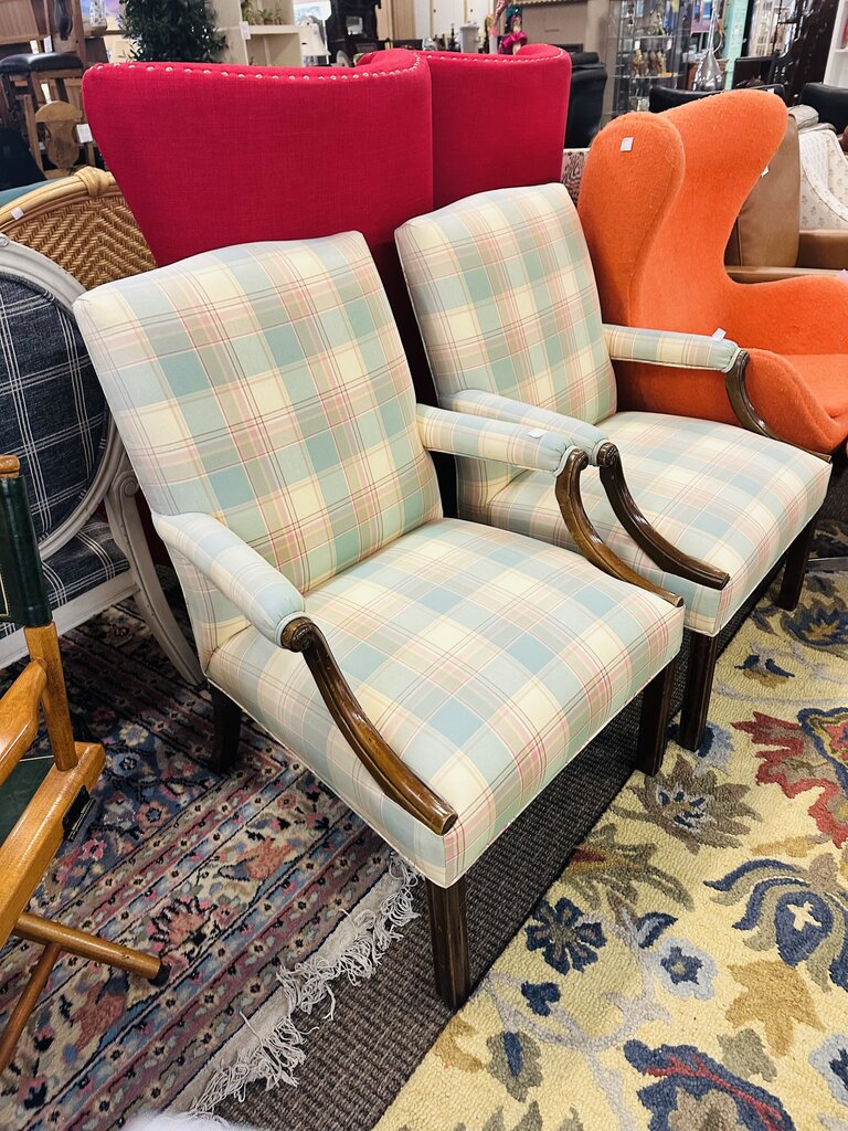 Wood Frame Upholstered Armchairs (pair)