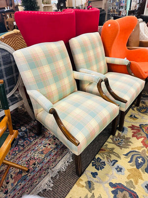 Wood Frame Upholstered Armchairs (pair)