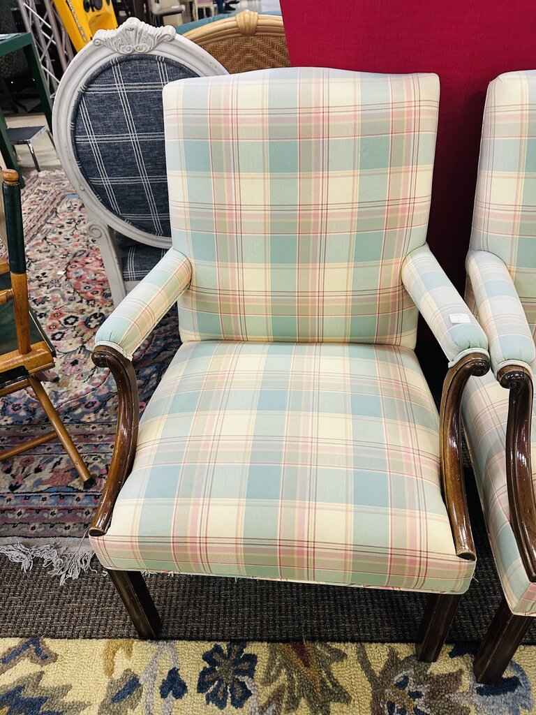Wood Frame Upholstered Armchairs (pair)