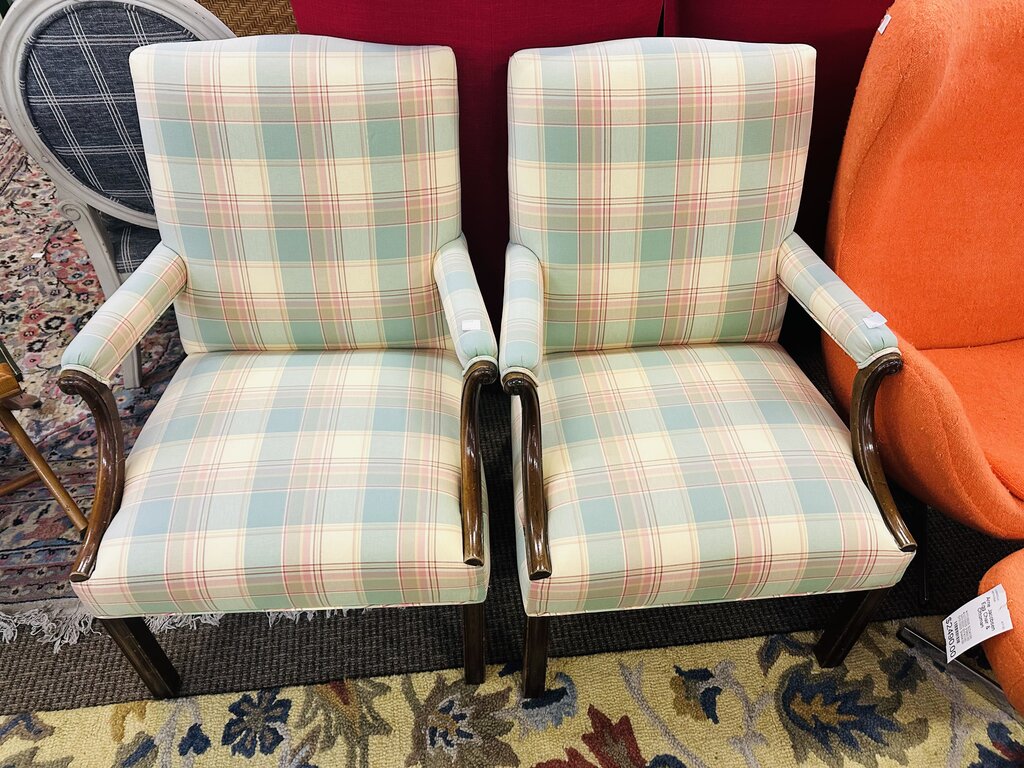Wood Frame Upholstered Armchairs (pair)