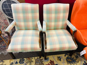 Wood Frame Upholstered Armchairs (pair)