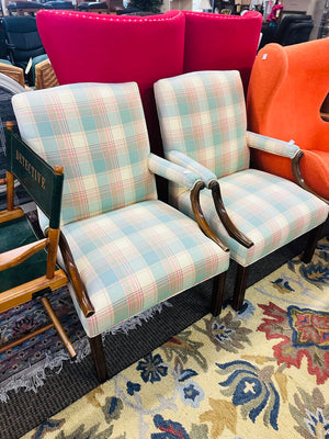 Wood Frame Upholstered Armchairs (pair)