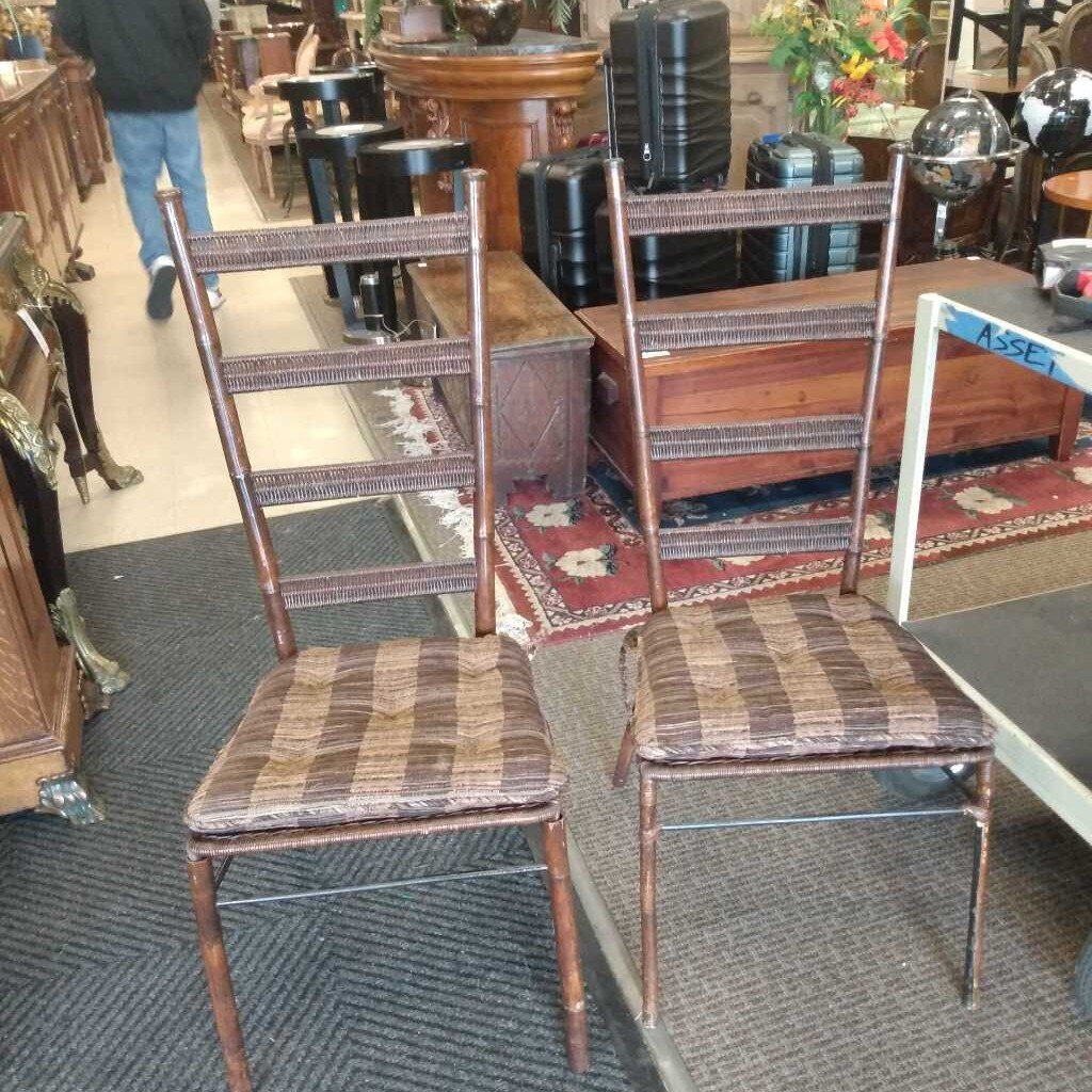Wicker & Metal High Back Chairs (Pair)
