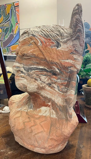 Mutilcolor Swirl Plaster Cast Native American Bust Sculpture