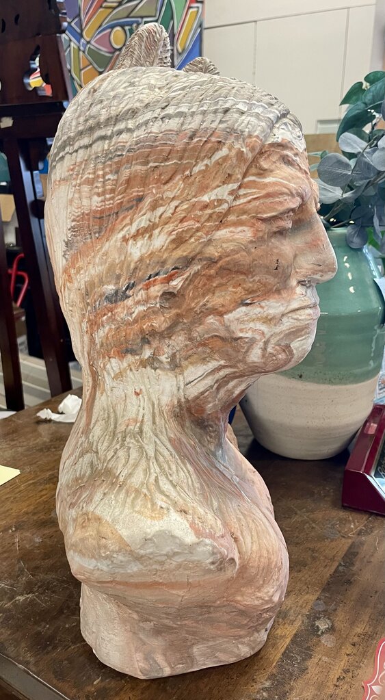 Mutilcolor Swirl Plaster Cast Native American Bust Sculpture