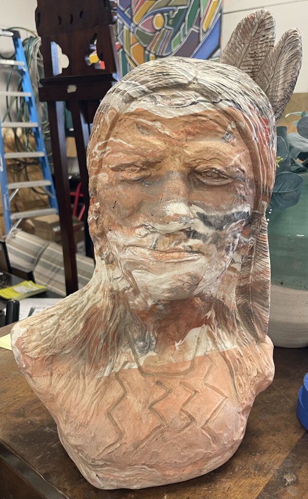 Mutilcolor Swirl Plaster Cast Native American Bust Sculpture
