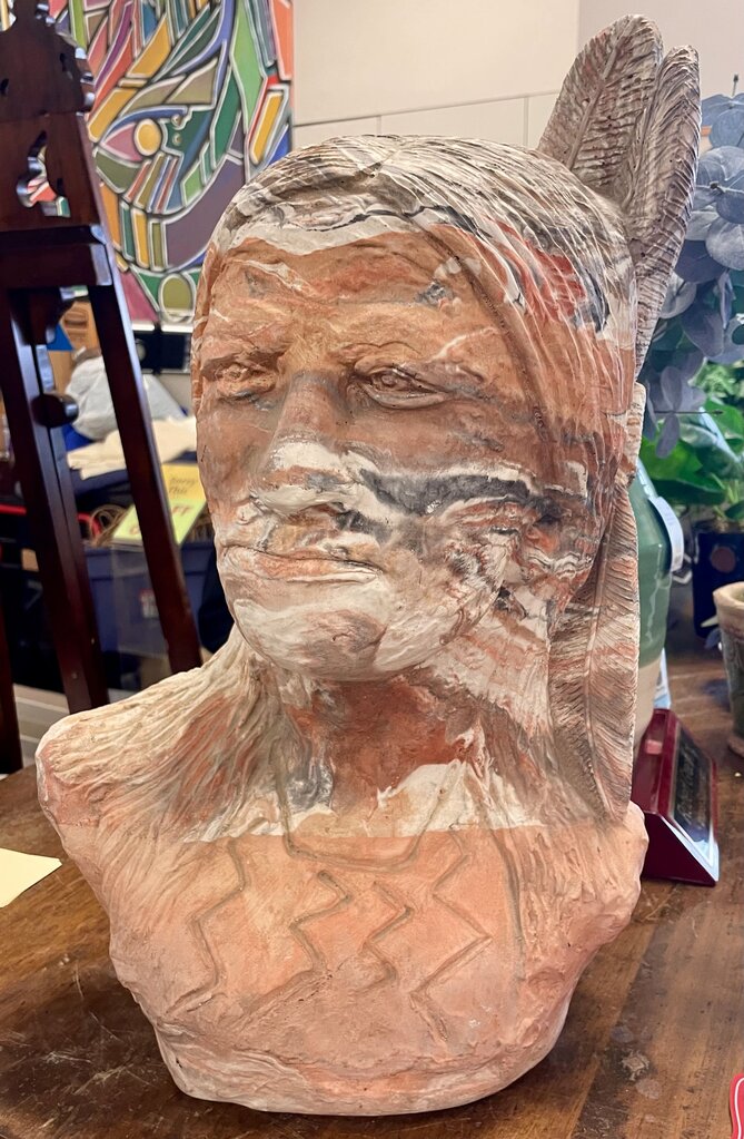 Mutilcolor Swirl Plaster Cast Native American Bust Sculpture