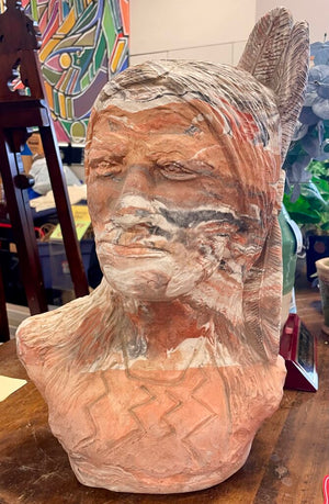 Mutilcolor Swirl Plaster Cast Native American Bust Sculpture