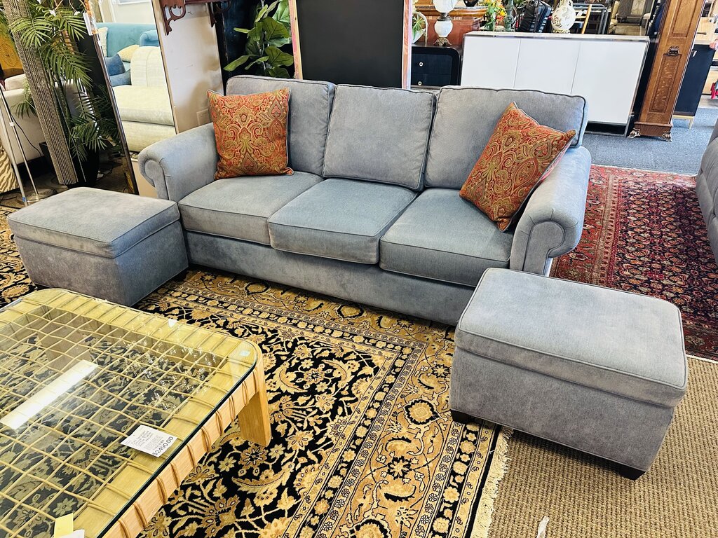 Sleeper Sofa 88" W. With 2 Ottomans + 2 Pillows
