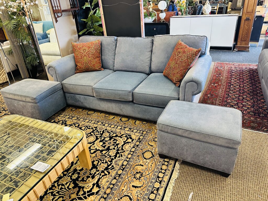 Sleeper Sofa 88" W. With 2 Ottomans + 2 Pillows